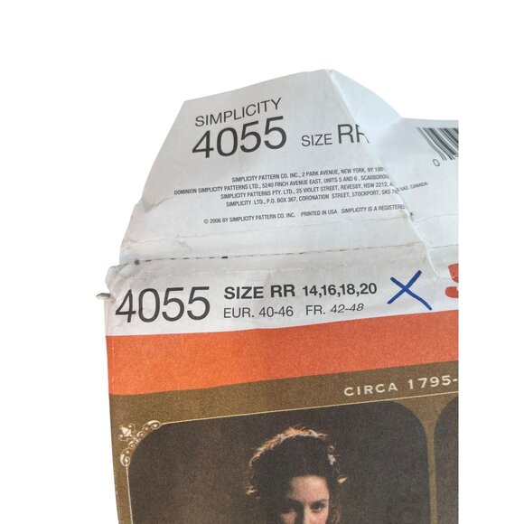 Simplicity 4055 Misses Regency Era Costume Sewing Pattern Sizes RR 14-20 Vintage - Picture 2 of 6